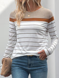 Long-sleeved round neck striped sweatshirt