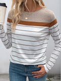 Long-sleeved round neck striped sweatshirt