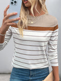 Long-sleeved round neck striped sweatshirt