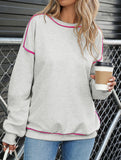 Round-neck color-blocked loose hoodie