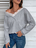 V-neck hoodie lace splice top