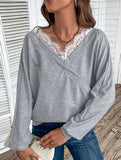 V-neck hoodie lace splice top