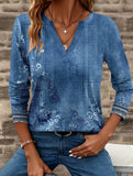 Casual V-neck long-sleeved printed shirt