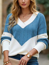 Pullover contrast print V-neck long-sleeved shirt