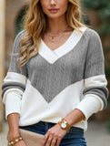 Pullover contrast print V-neck long-sleeved shirt