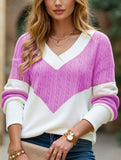 Pullover contrast print V-neck long-sleeved shirt