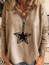 zippered v-neck long-sleeved pullover loose shirt