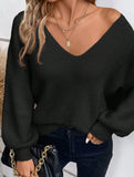 Casual loose v-neck solid color sweater