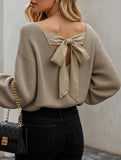 Casual loose v-neck solid color sweater