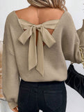 Casual loose v-neck solid color sweater