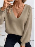 Casual loose v-neck solid color sweater