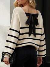 Striped contrast bow tie knit sweater