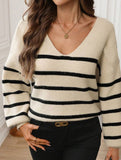 Striped contrast bow tie knit sweater