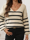 Striped contrast bow tie knit sweater