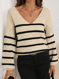 Striped contrast bow tie knit sweater