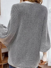 Striped V-neck batwing sleeves sweater