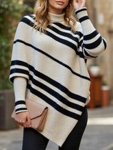 Turtleneck Striped Contrast Batwing Sleeve Sweater