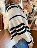 Turtleneck Striped Contrast Batwing Sleeve Sweater