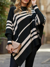 Turtleneck Striped Contrast Batwing Sleeve Sweater
