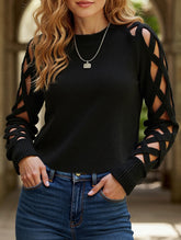 hollow striped long-sleeved top