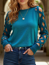 hollow striped long-sleeved top