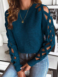 hollow striped long-sleeved top