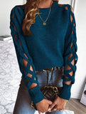 hollow striped long-sleeved top