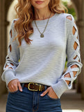 hollow striped long-sleeved top