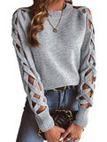 hollow striped long-sleeved top