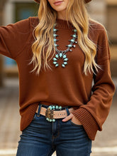Loose solid color crew neck sweater