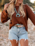 Loose solid color crew neck sweater