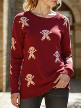 Christmas cartoon embroidered crew neck sweater