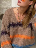 Colorful Stripe Colorblock V-Neck Top
