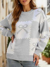 Christmas Plaid Bow Contrast Sweater