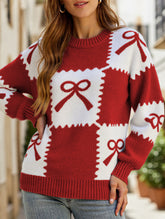 Christmas Plaid Bow Contrast Sweater