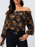 Off-the-shoulder floral boat neck shirt