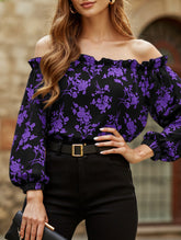 Off-the-shoulder floral boat neck shirt