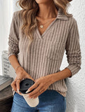 V-neck loose-fitting long-sleeved T-shirt top
