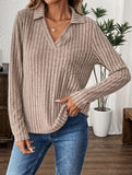V-neck loose-fitting long-sleeved T-shirt top