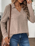 V-neck loose-fitting long-sleeved T-shirt top