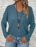 Loose V-neck oversized long-sleeved shirt