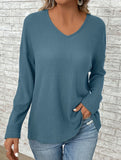 Loose V-neck oversized long-sleeved shirt