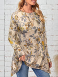 floral print crew neck long-sleeved top
