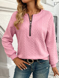 Casual Neckline Zipper Long Sleeve Sweatshirt