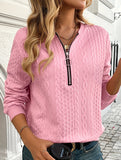 Casual Neckline Zipper Long Sleeve Sweatshirt