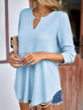 Loose solid color V-neck curved sweater