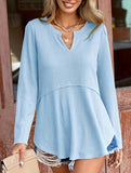 Loose solid color V-neck curved sweater
