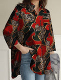 Printed lapel long-sleeved tunic top