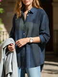 Casual long-sleeved plaid irregular shirt