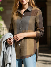 Casual long-sleeved plaid irregular shirt